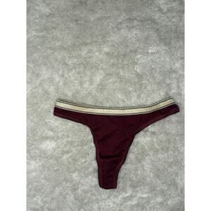 NWT Victoria’s Secret Signature Waistband Y2K Low Rise Thong Small Maroon Cream